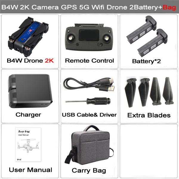 MJX Bugs 4 W 4W B4W 5G GPS Brushless Foldable Drone WIFI FPV 2K HD Camera 25Minute Anti-shake Optical Flow RC Quadcopter B5W