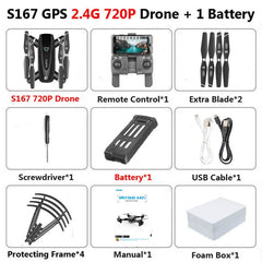 S167 Foldable Profissional Drone with Camera 4K HD Selfie 5G GPS  WiFi FPV Wide Angle RC Quadcopter Helicopter Toy E520S SG900-S