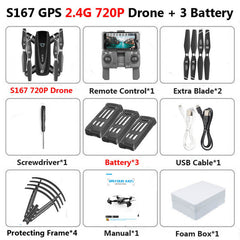 S167 Foldable Profissional Drone with Camera 4K HD Selfie 5G GPS  WiFi FPV Wide Angle RC Quadcopter Helicopter Toy E520S SG900-S