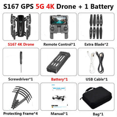 S167 Foldable Profissional Drone with Camera 4K HD Selfie 5G GPS  WiFi FPV Wide Angle RC Quadcopter Helicopter Toy E520S SG900-S