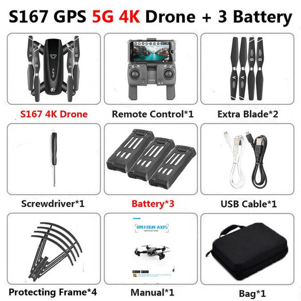 S167 Foldable Profissional Drone with Camera 4K HD Selfie 5G GPS  WiFi FPV Wide Angle RC Quadcopter Helicopter Toy E520S SG900-S