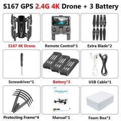 S167 Foldable Profissional Drone with Camera 4K HD Selfie 5G GPS  WiFi FPV Wide Angle RC Quadcopter Helicopter Toy E520S SG900-S