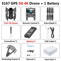 S167 Foldable Profissional Drone with Camera 4K HD Selfie 5G GPS  WiFi FPV Wide Angle RC Quadcopter Helicopter Toy E520S SG900-S