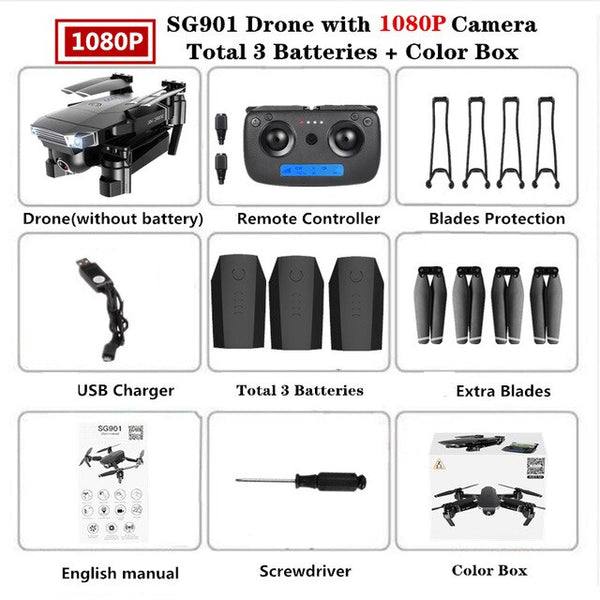 SG901 RC Drone with 4K 1080P WiFi FPV HD Dual Camera Follow Me Quadrocopter Foldable Quadcopter RC Helicopter Toy For Kid's Gift