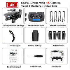 SG901 RC Drone with 4K 1080P WiFi FPV HD Dual Camera Follow Me Quadrocopter Foldable Quadcopter RC Helicopter Toy For Kid's Gift