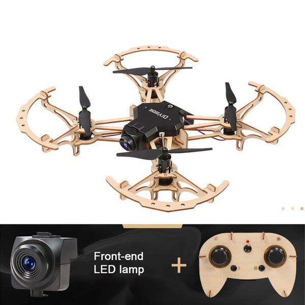 Children Kid Wooden Drone Pocket Racing RC Wooden Assembled Quadcopter With Camera HD 2.4GHz Remote Control Toys Drone Kit